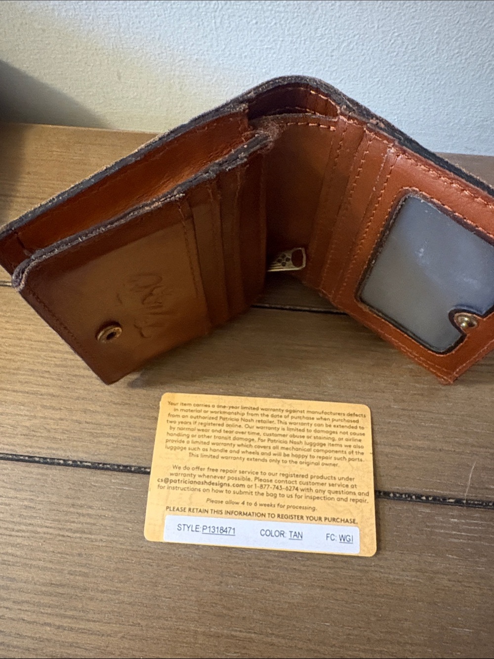 Patricia Nash Tooled Floral Leather Card Holder - Cognac Brown - Picture 3 of 6